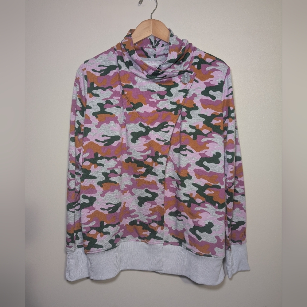 Cowl Neck Camo Pullover Pink Green Casual Comfy‎ Lounge Sweatshirt